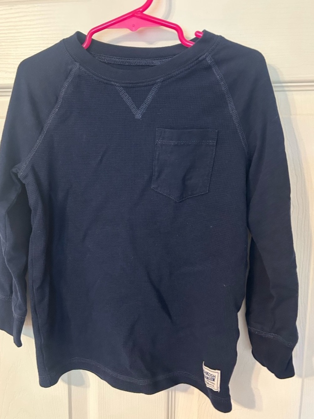 Boys, OshKosh B'gosh, Navy Blue Thermal Long Sleeve Tee, Size 5